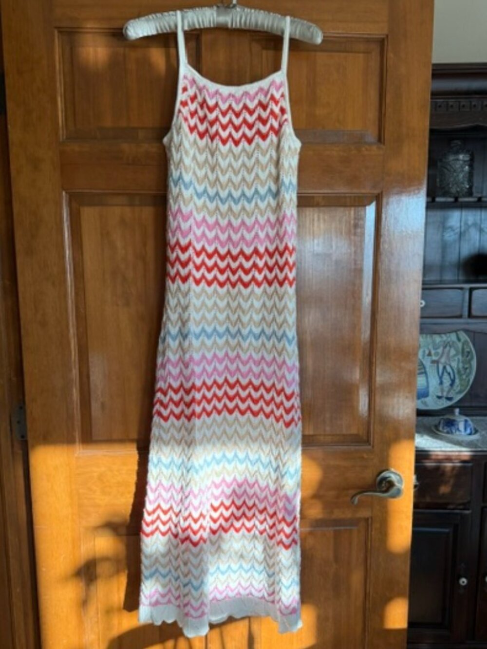 Rachel Zoe Multicolor Chevron Knit Maxi crochet Dress Size Medium